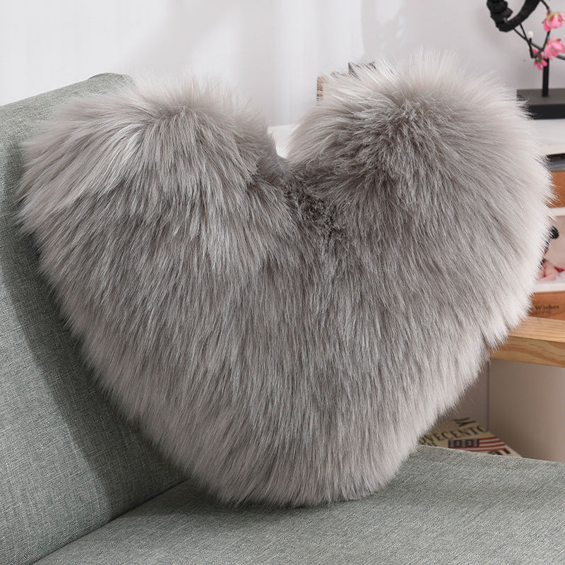 Throw Pillows Heart Shape Long Plush  Fluffy Shaggy Cushion Cover Sofa Cushions Decorative Pillow Covers Pillowcase White